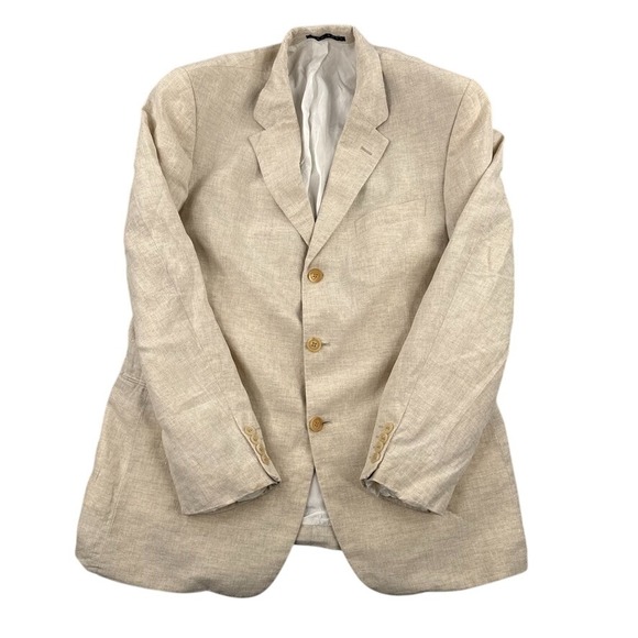Hugo Boss Other - VTG Hugo Boss Blazer 42R Beige Cream Pure Linen Shoulder Pads Made in USA